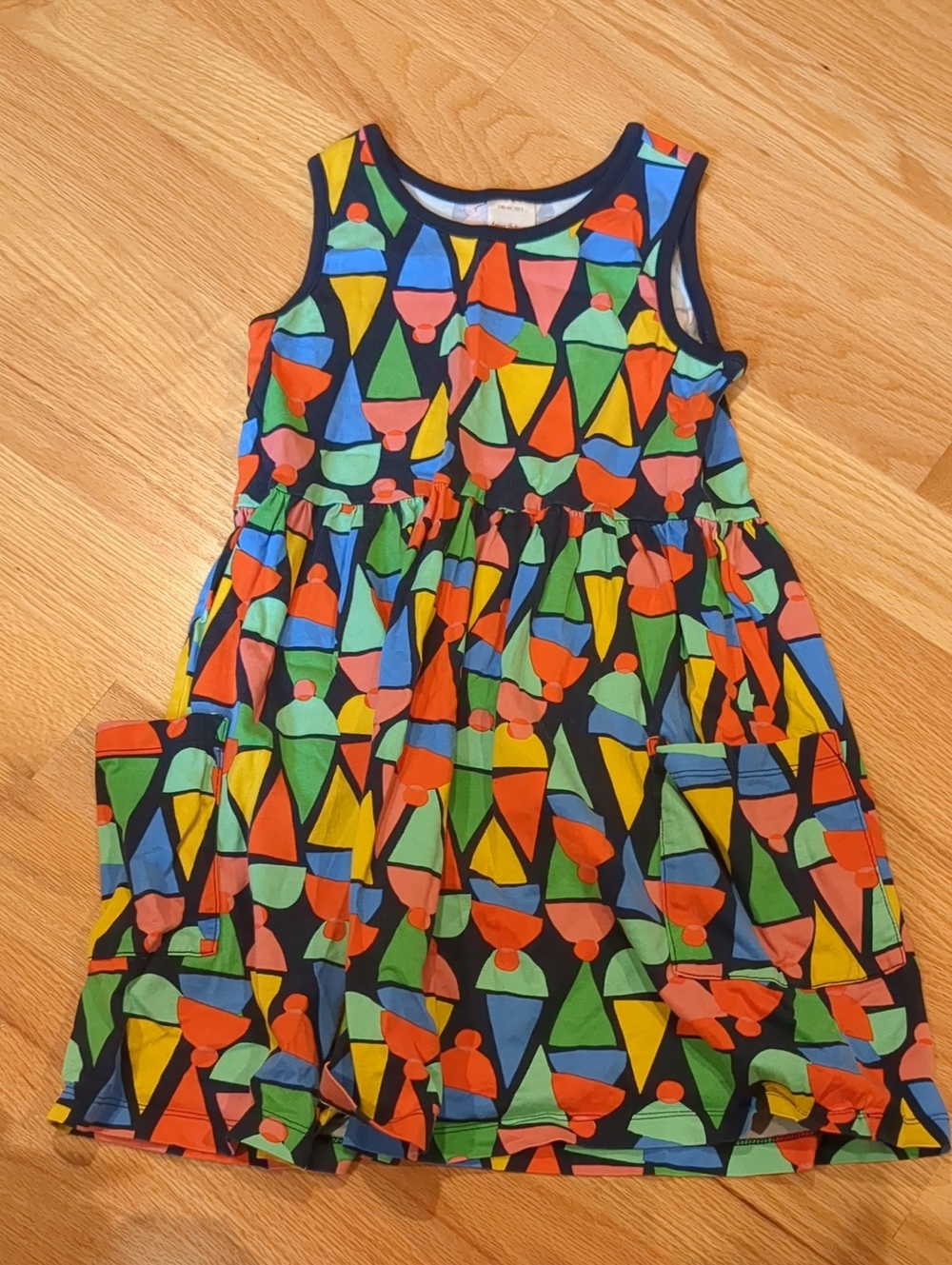 Girls' Sleeveless Colorful Geometric Print Dress - Multicolor